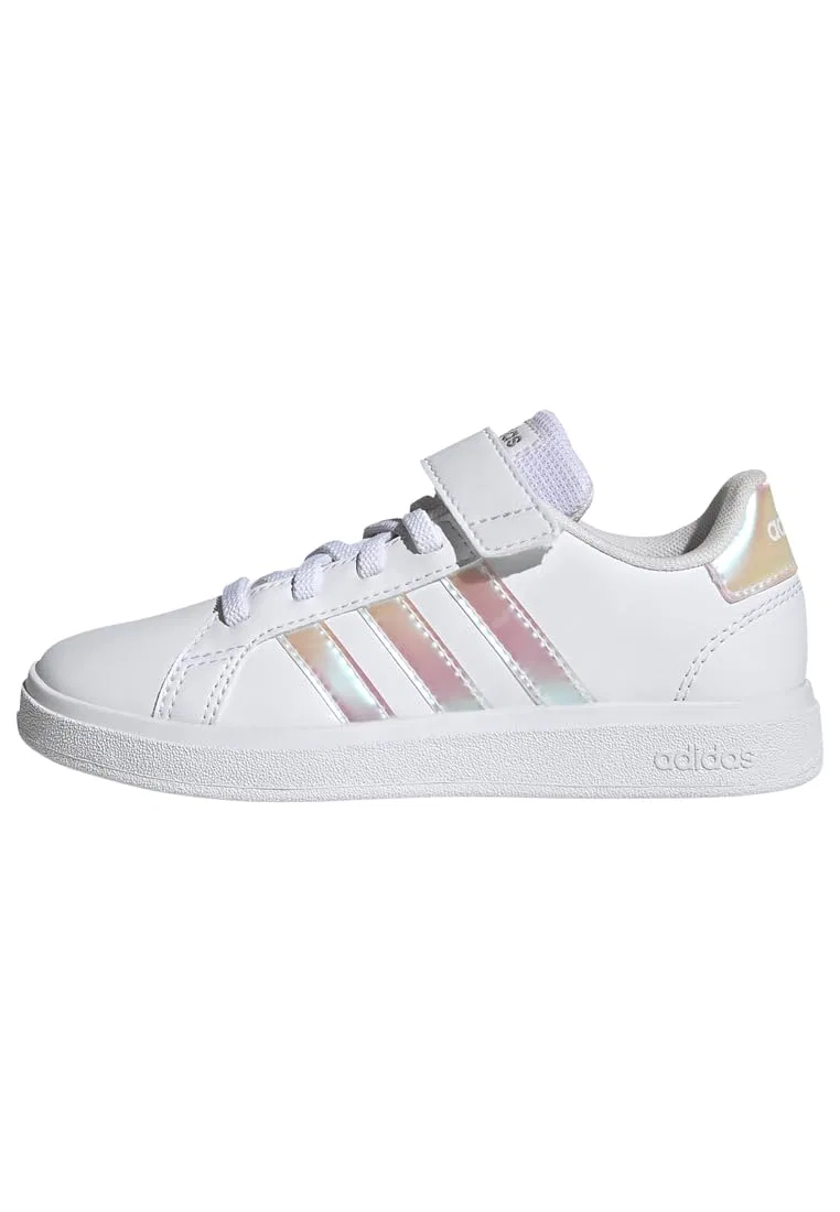 Детские кроссовки для мальчиков с закрытым носком Grand Court Lifestyle Court Elastic Lace and Top Strap Adidas, White Ftwr White Matte Silver Matte Silver