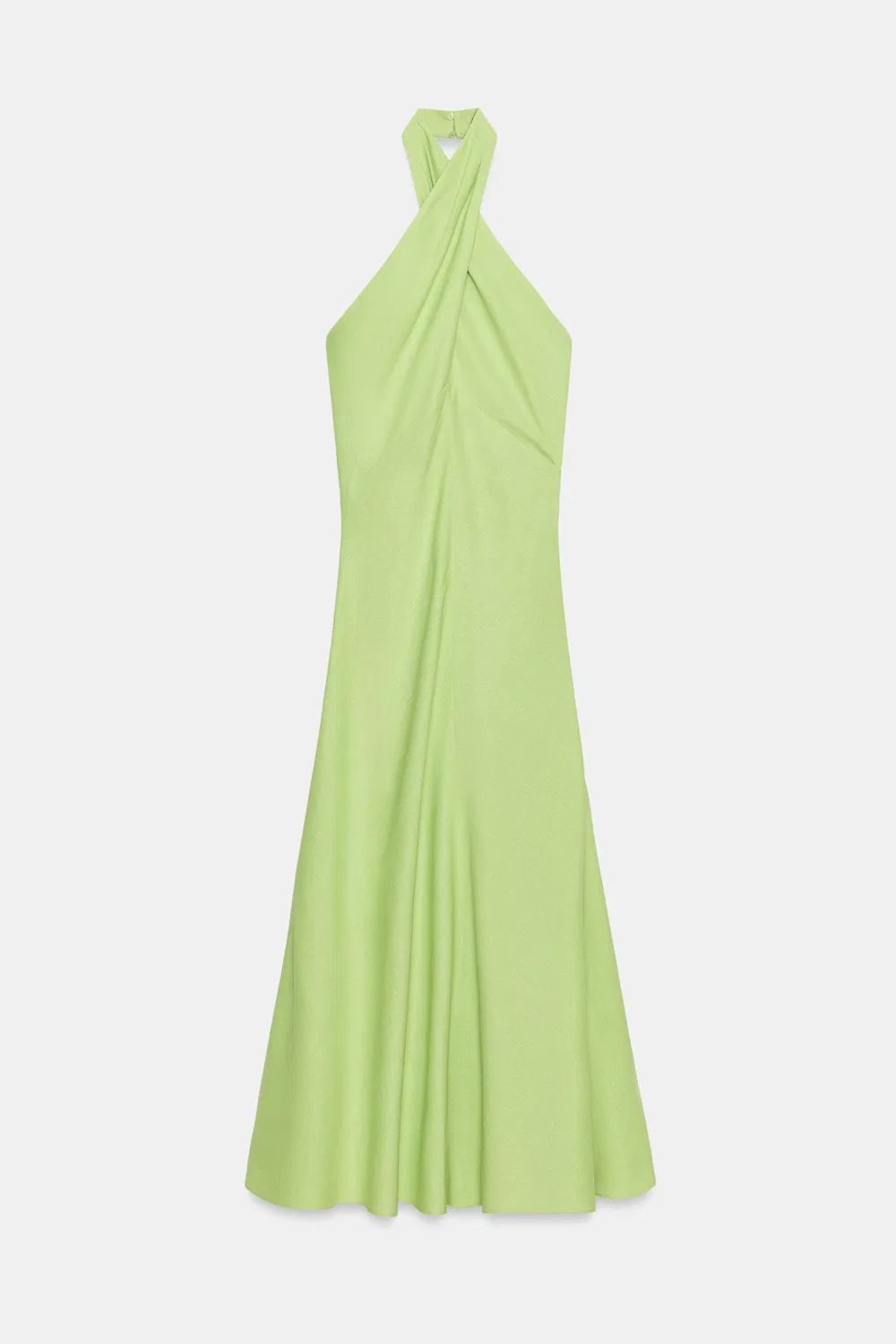 Платье-миди из льняной смеси с завязками на шее. ZARA, Lime — фото 4