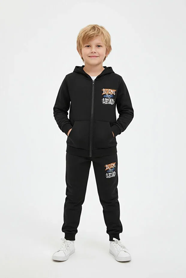Детский спортивный костюм для мальчиков с принтом Born To Lead Fyk Kids, Black — фото 2