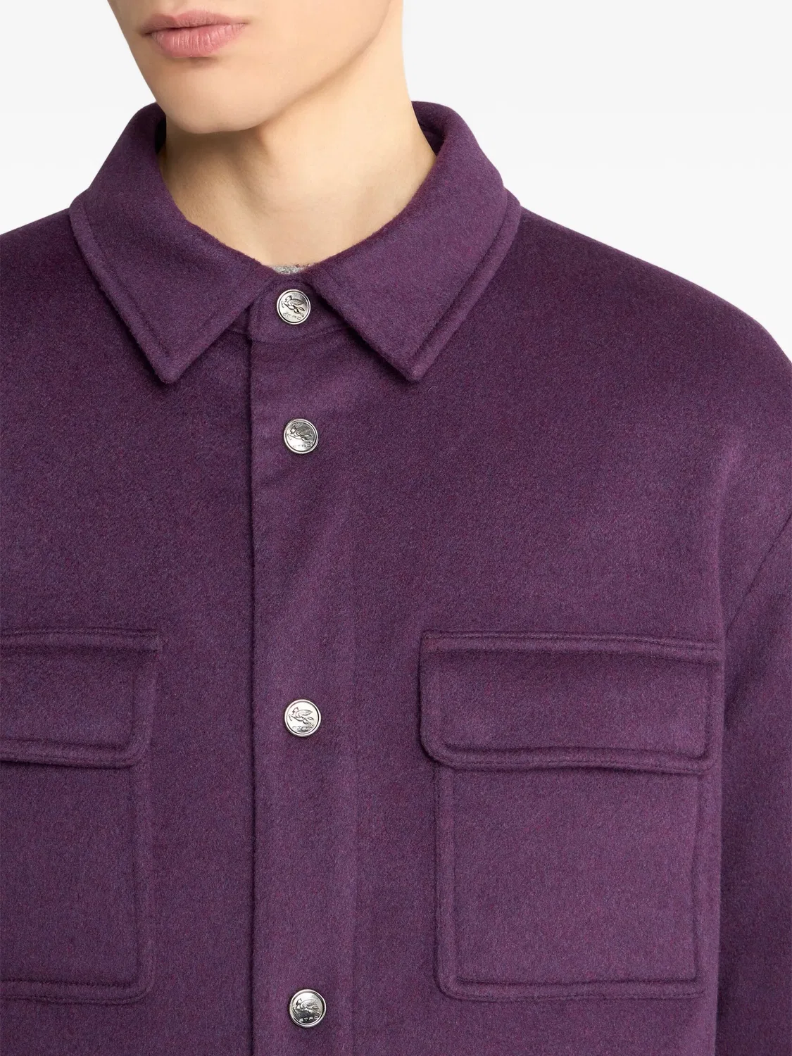 Кашемировая рубашка- overshirt с накладными карманами ETRO, фиолетовый — фото 3