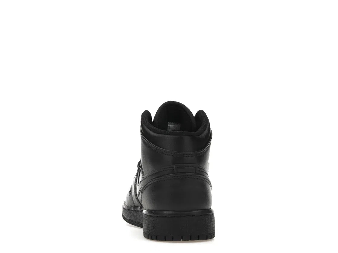 Детские кроссовки для мальчиков кожаные Jordan 1 Mid, Black/Black/Black — фото 4