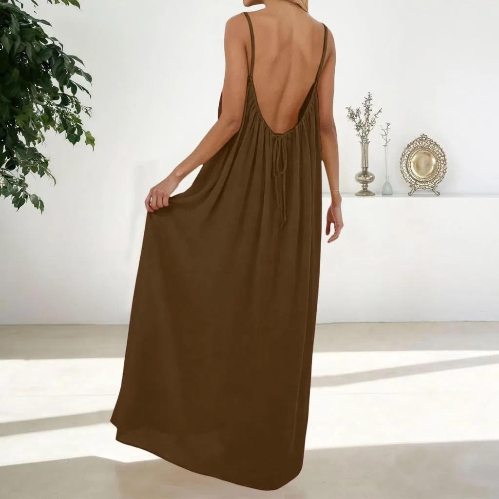 Женское пляжное макси-платье на бретелях с открытой спиной, Plus Size — фото 3
