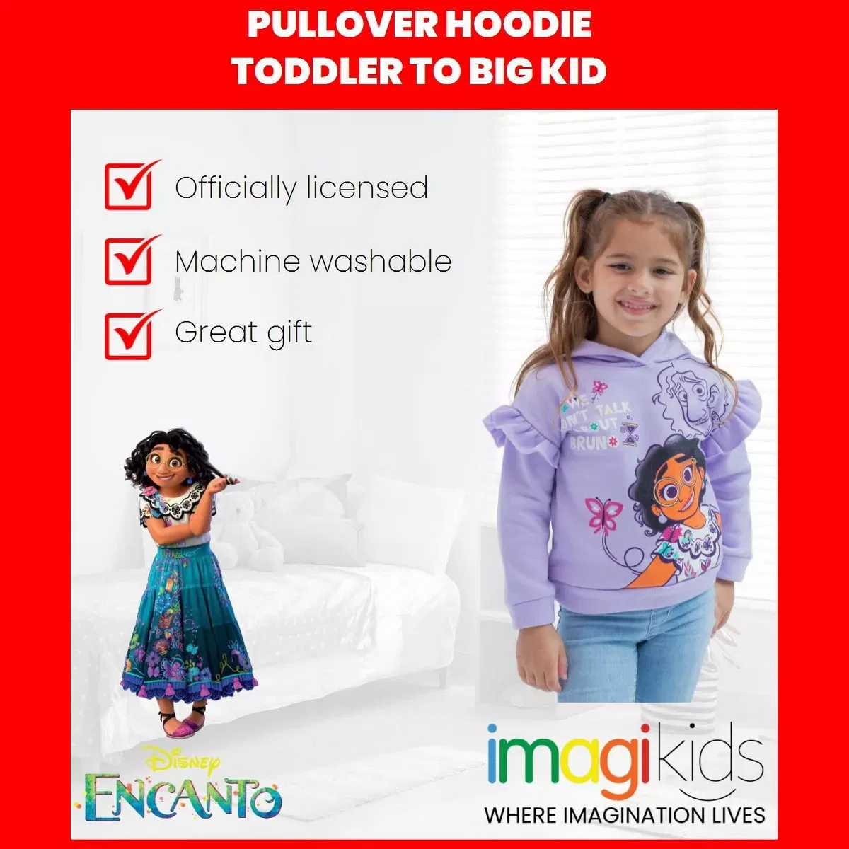 Детское худи для девочек с принтом Disney Encanto Mirabel Girls Fleece Pullover Hoodie, Disney, Purple — фото 4