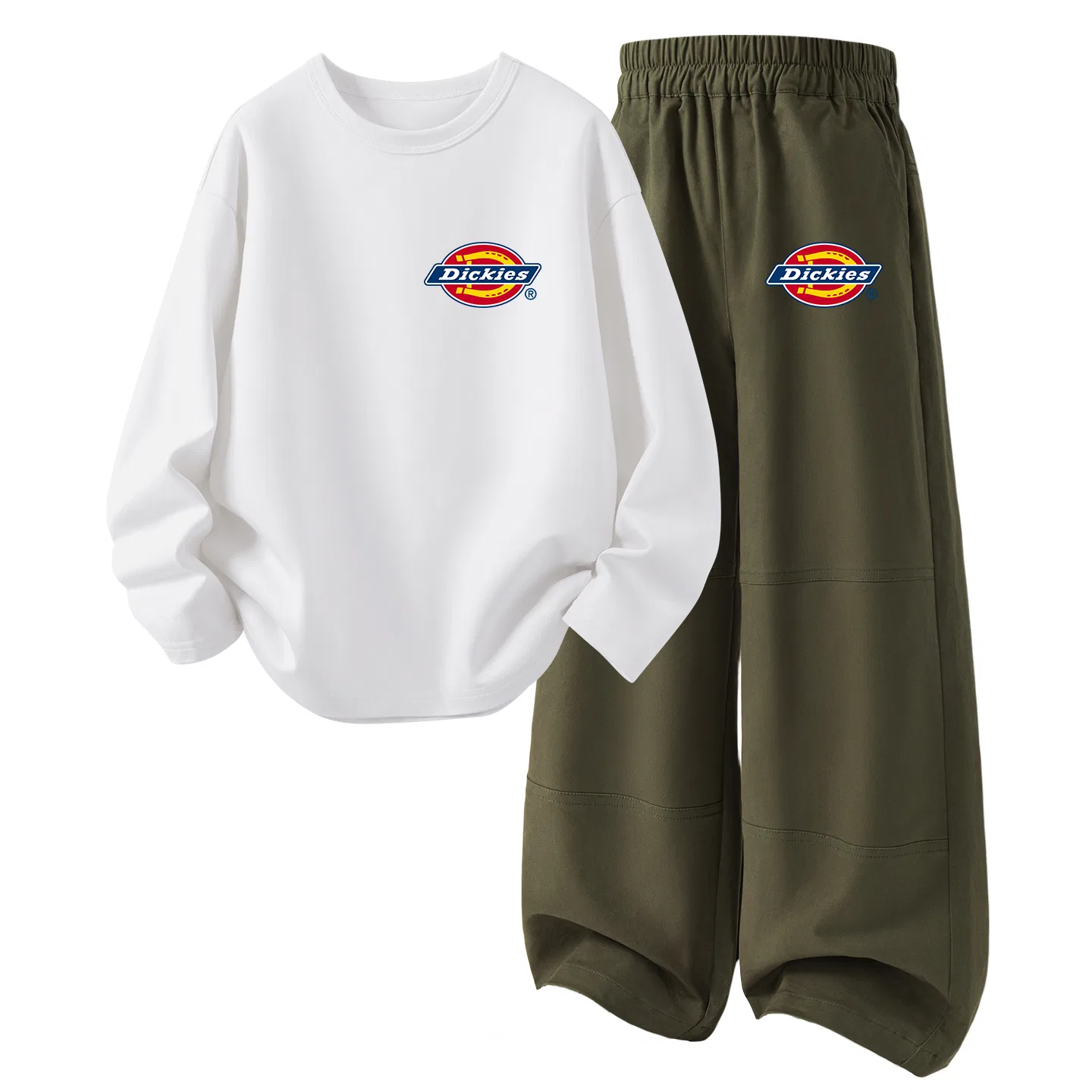 Детский комплект из футера с принтом Dickies, Standard Thick K White+Silicone Standard K Beech Wood Green