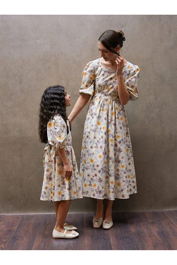 Детское платье для девочек хлопковое Coffee Azalea Square Collar Mother-Daughter Combination Küçüğüm Butik, Brown