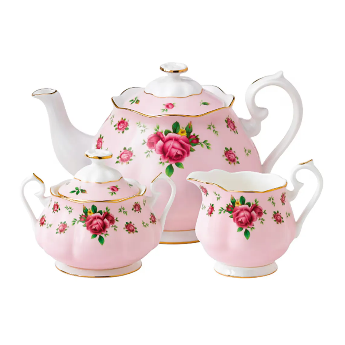 

Новый набор из чайника Country Rose Pink Royal Albert, молочник а и сахарницы, розовый