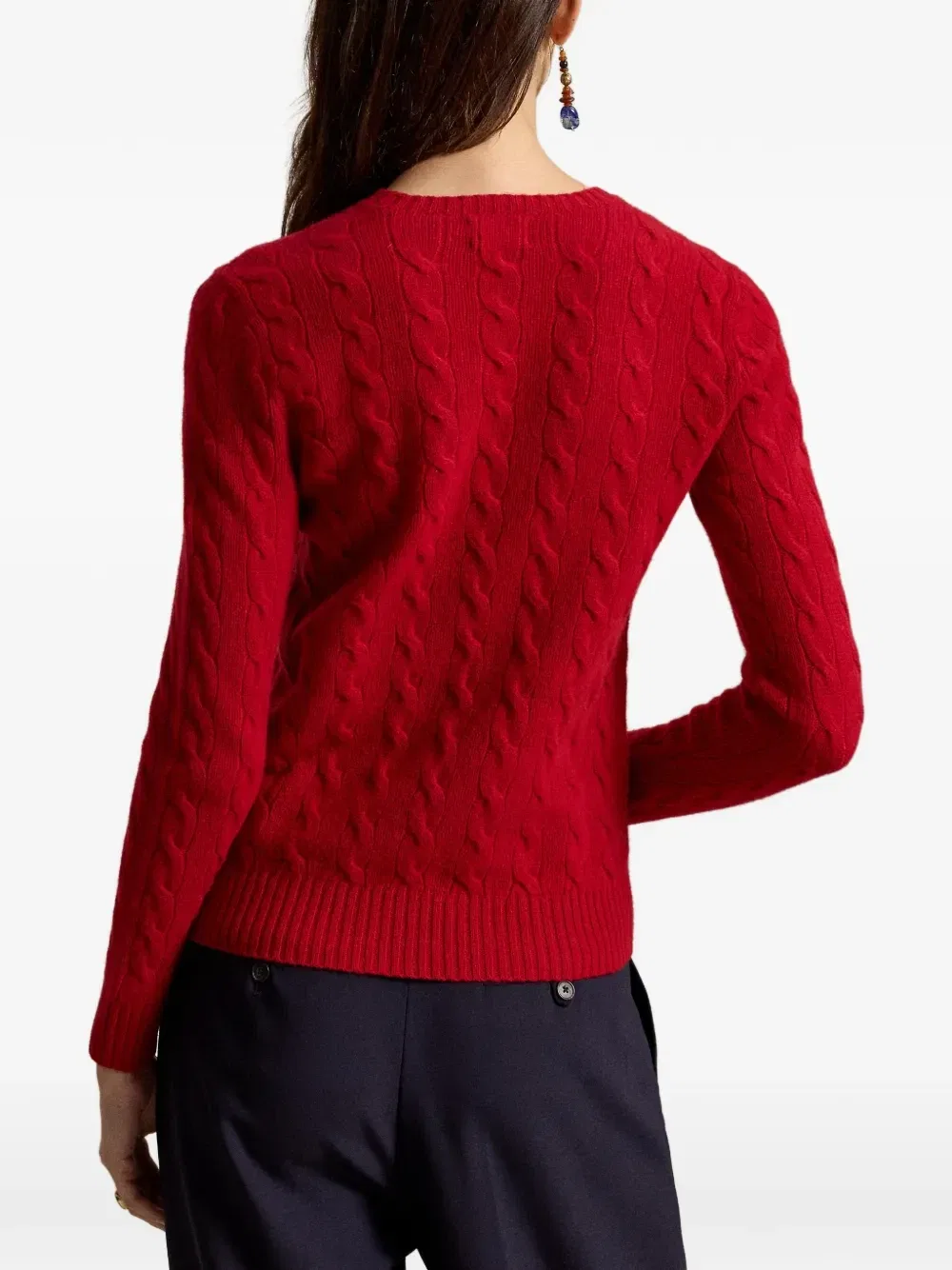 Свитер фактурной вязки из шерсти и кашемира с круглым вырезом POLO RALPH LAUREN, красный — фото 4