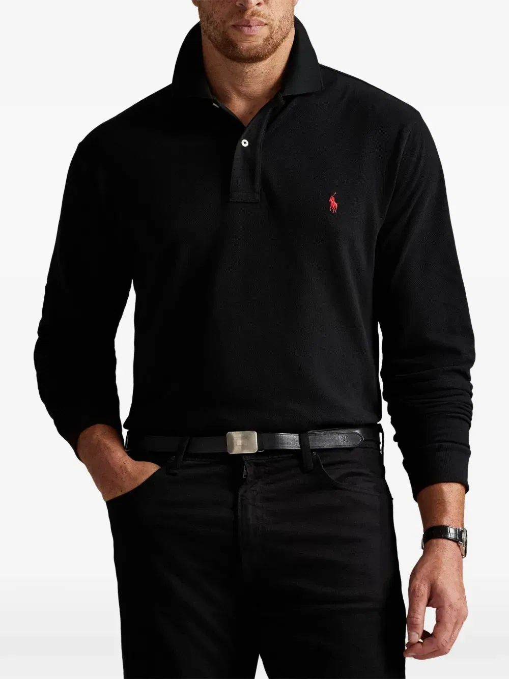 Сетчатая рубашка поло с длинными рукавами Polo Ralph Lauren, черный — фото 3