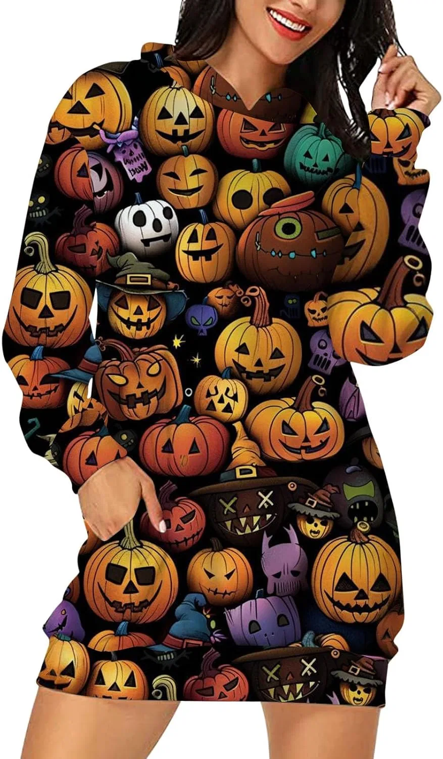 Женское худи-платье с принтом, Halloween Dresses, чёрный — фото 4