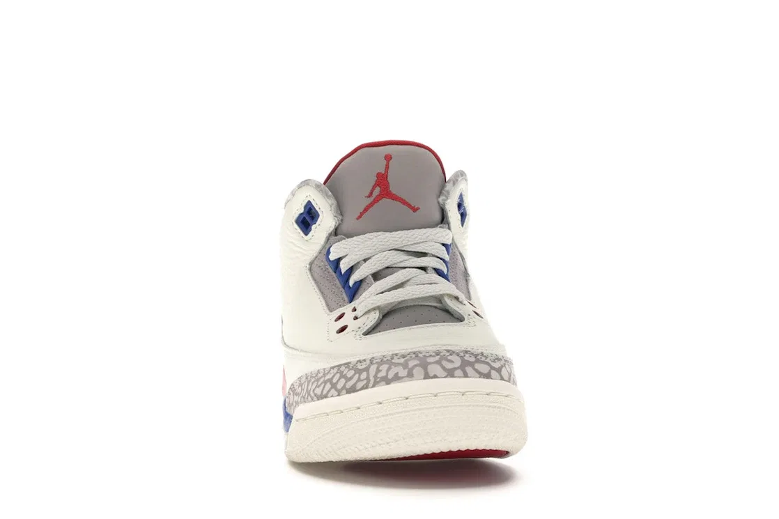 Детские кроссовки для мальчиков с длинным язычком Jordan 3 Retro Jordan, Sail/Sport Royal-Light Bone-Fire Red — фото 2