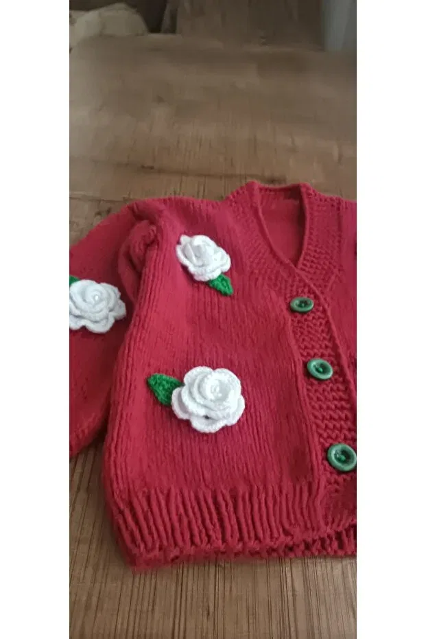 Детский кардиган с цветочным принтом El Örgüsü Cici Bebe, Dark Rose Dusky — фото 4