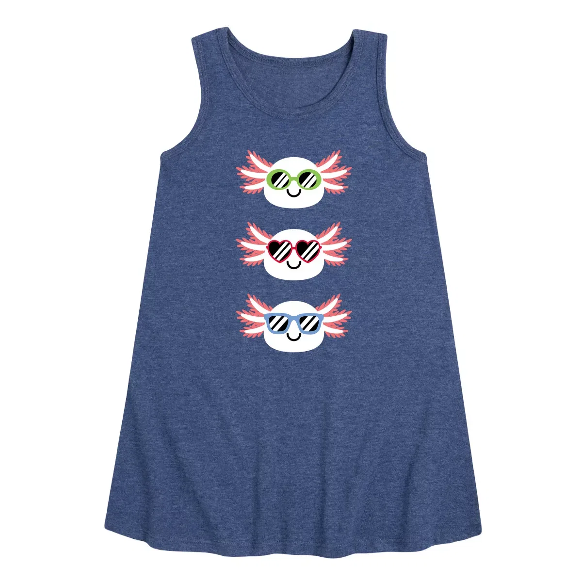 Детское платье-трапеция без рукавов Sunglasses Axolotls Instant Message, Heather Navy