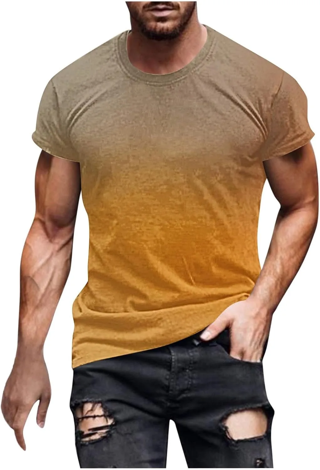 

Мужская футболка O-Neck с градиентным принтом для тренировок QUNPIU