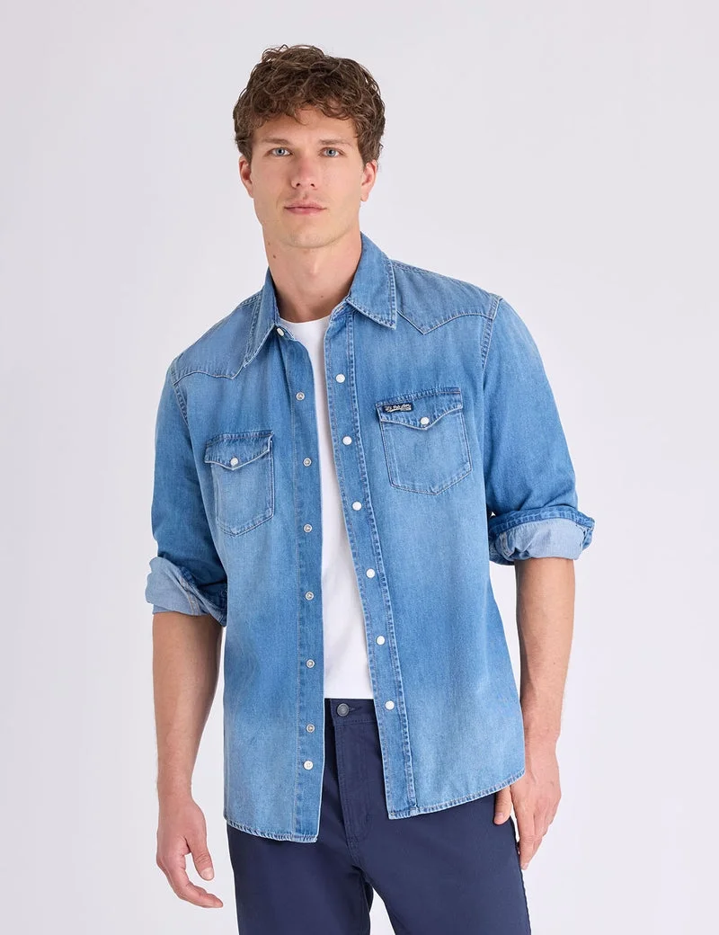 Мужская рубашка U.S. Polo Assn. Long Sleeve Western Denim, средне-синий — фото 4