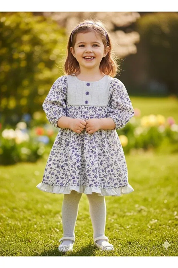 Детское платье для девочек с принтом Vintage style purple floral skirt ruffled bakon sleeve girls dress Shop, Purple