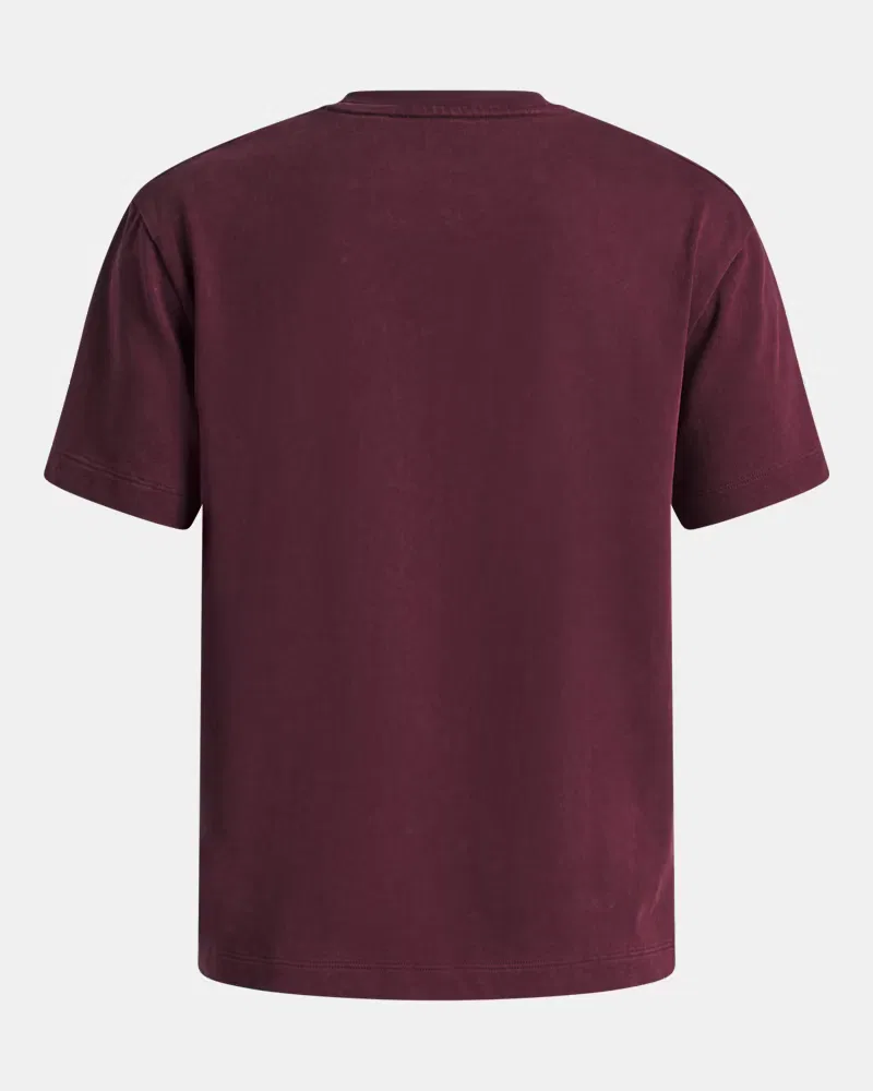 Футболка оверсайз для мальчиков с эффектом wash UA Heavyweight Wash UnderArmour, Dark Maroon/White — фото 2