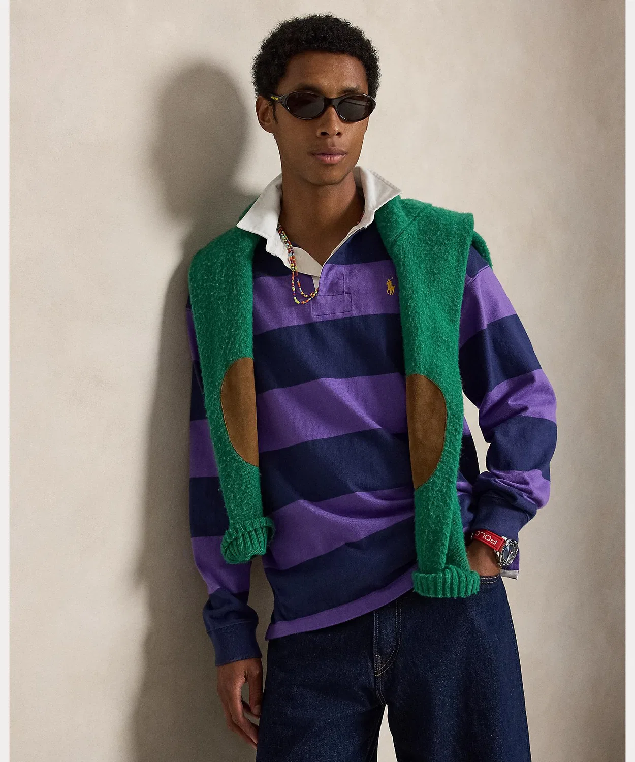 Мужская футболка-регби с полосатым принтом, модель Big Fit Striped Jersey Rugby Shirt POLO RALPH LAUREN, Purple