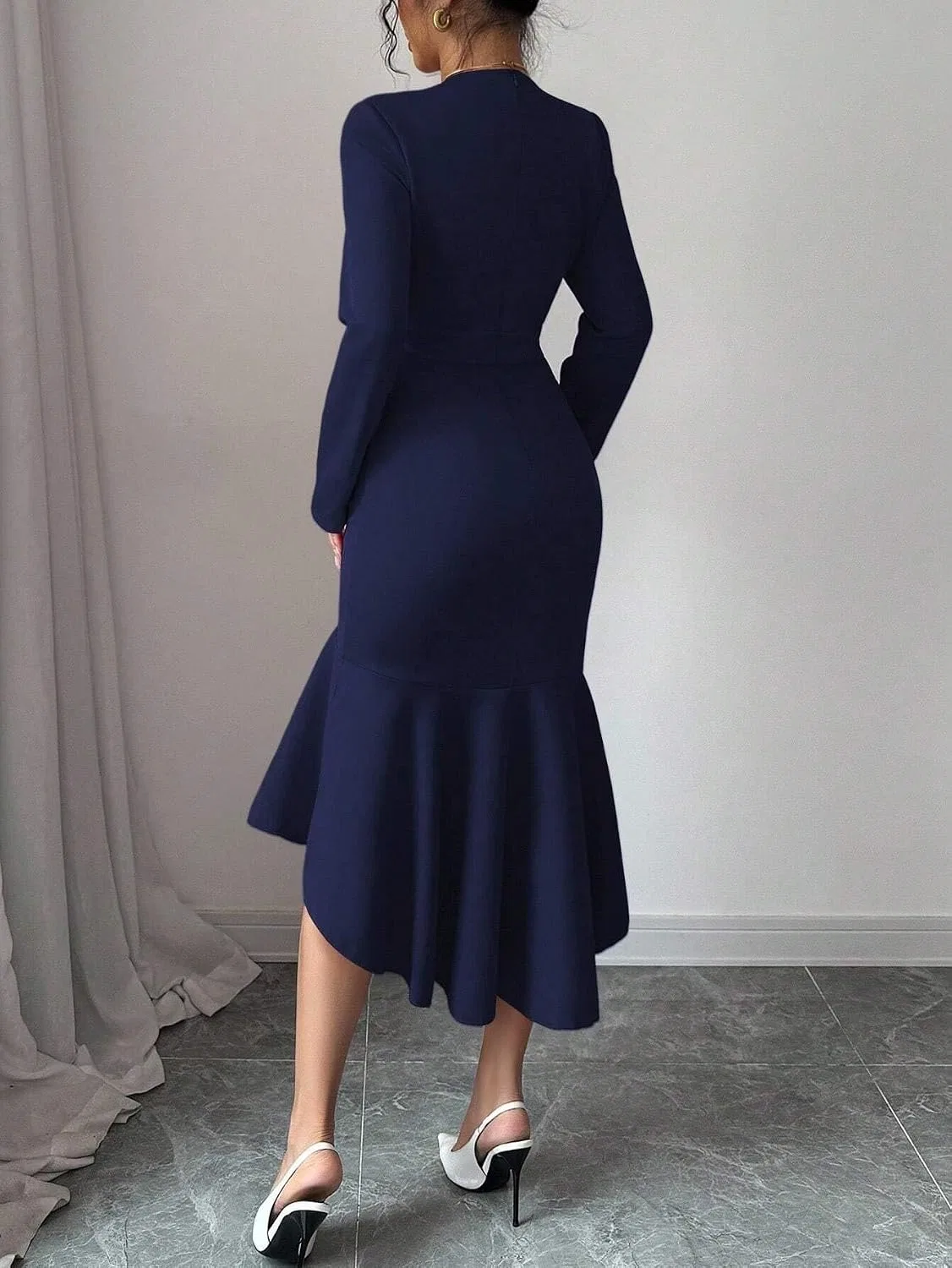 Женское элегантное платье миди с асимметричным подолом, Royal Blue — фото 2