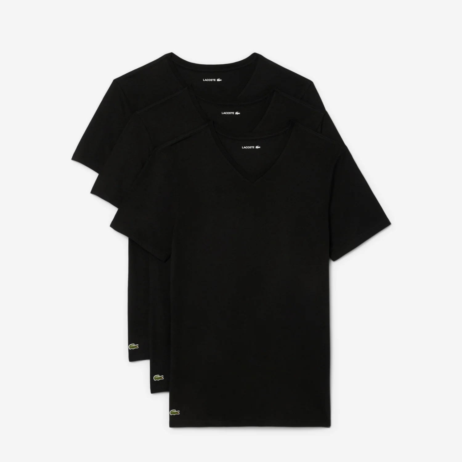 Комплект футболок Lacoste Slim Fit Short Sleeve V-Neck, 3 предмета, черный