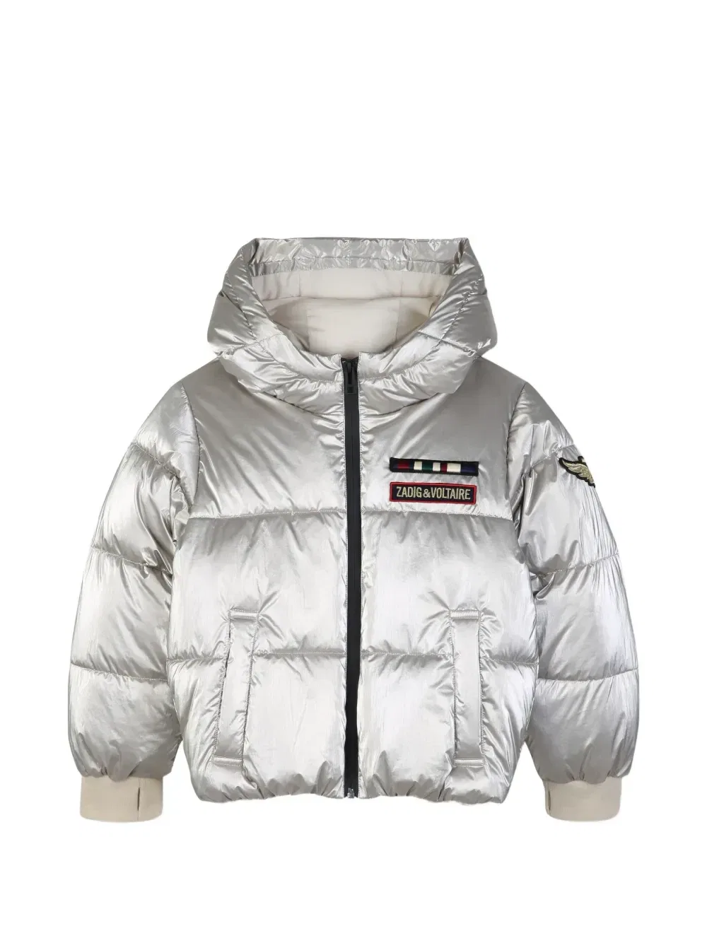 Пуховик с нашивкой-логотипом Zadig & Voltaire Kids, серебряный