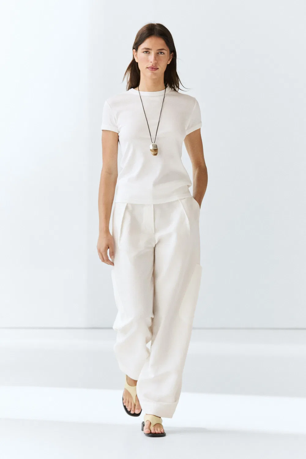 Футболка Massimo Dutti 100% Cotton Short-sleeve, кремовый