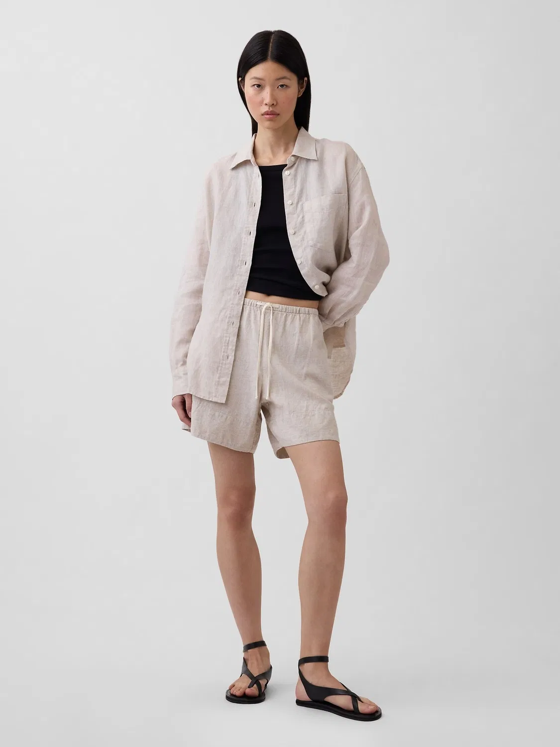 Шорты из льняной смеси, свободная посадка Gap, бежевый — фото 3
