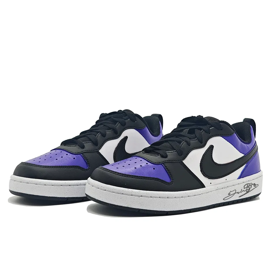 Детские кроссовки для скейтбординга с кожаным верхом Nike Court Borough 2, Black Purple Toe — фото 4