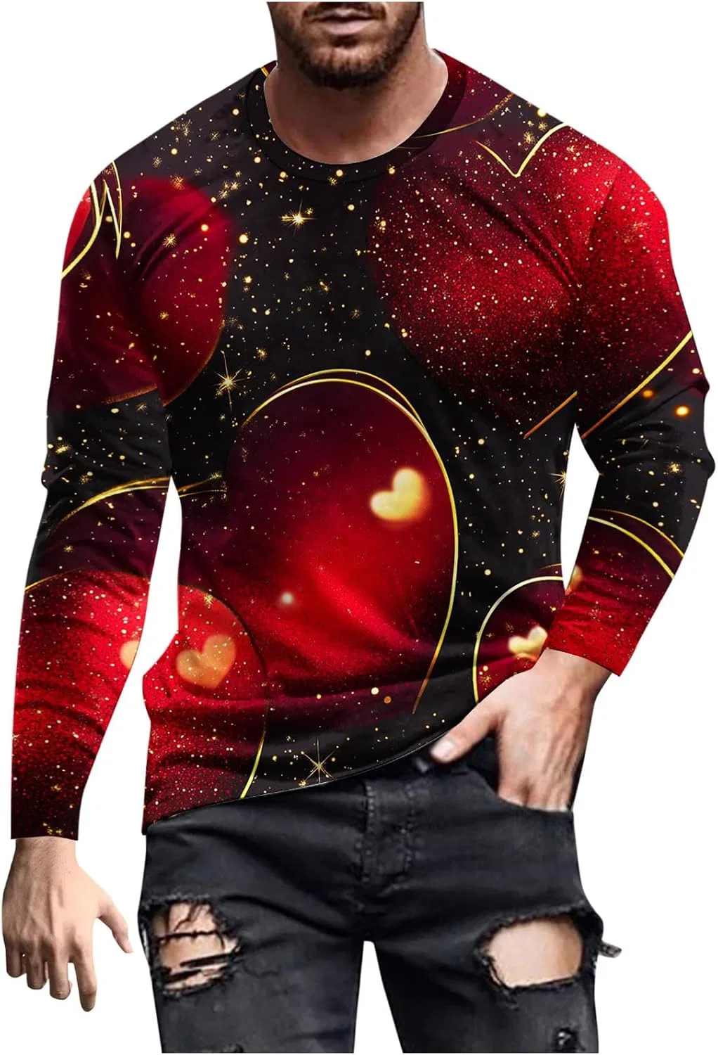 Мужская футболка с принтом сердца Long Sleeve, Red