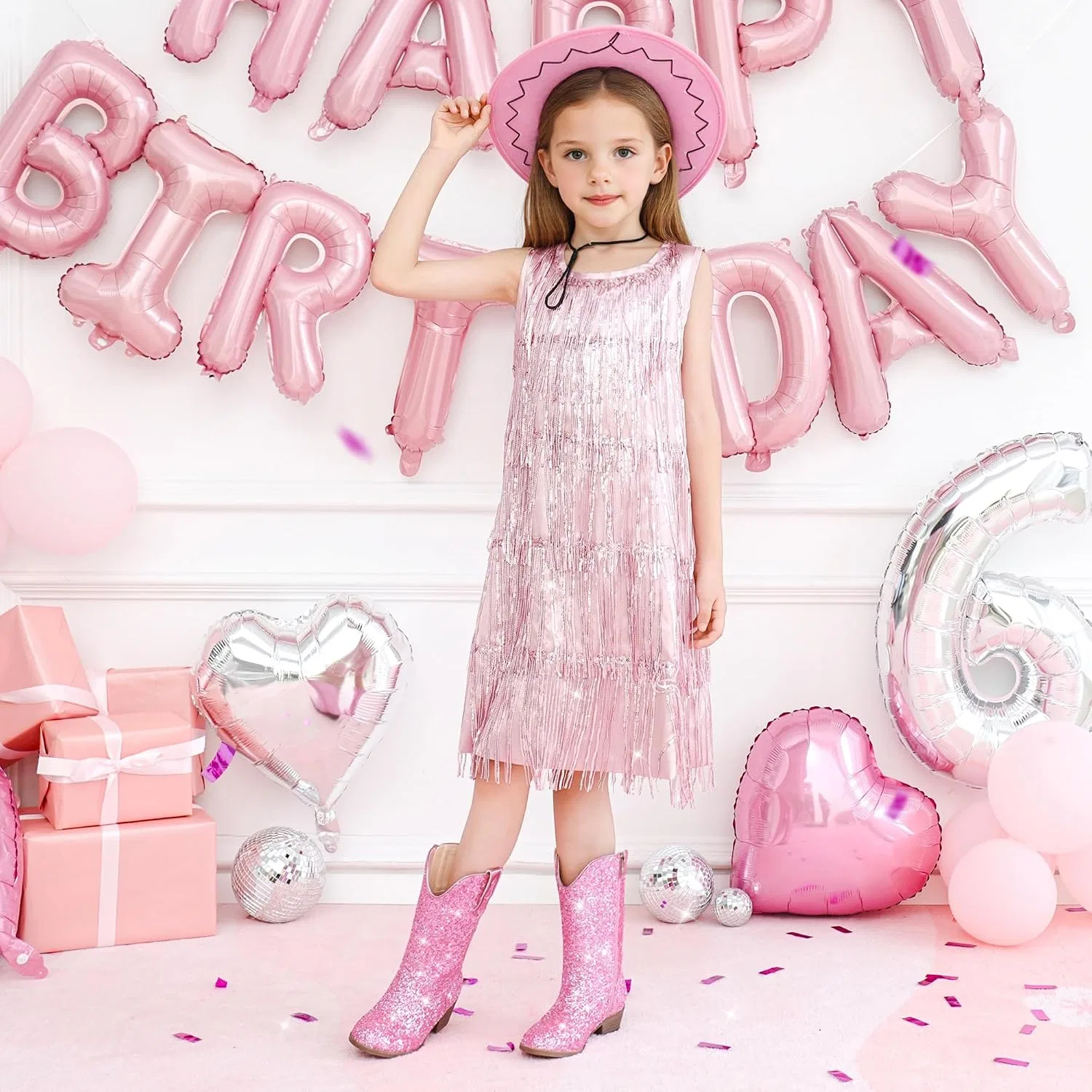Детские сапоги для девочек с блестками Cowgirl Boots Motasha, Pink Sequins — фото 2