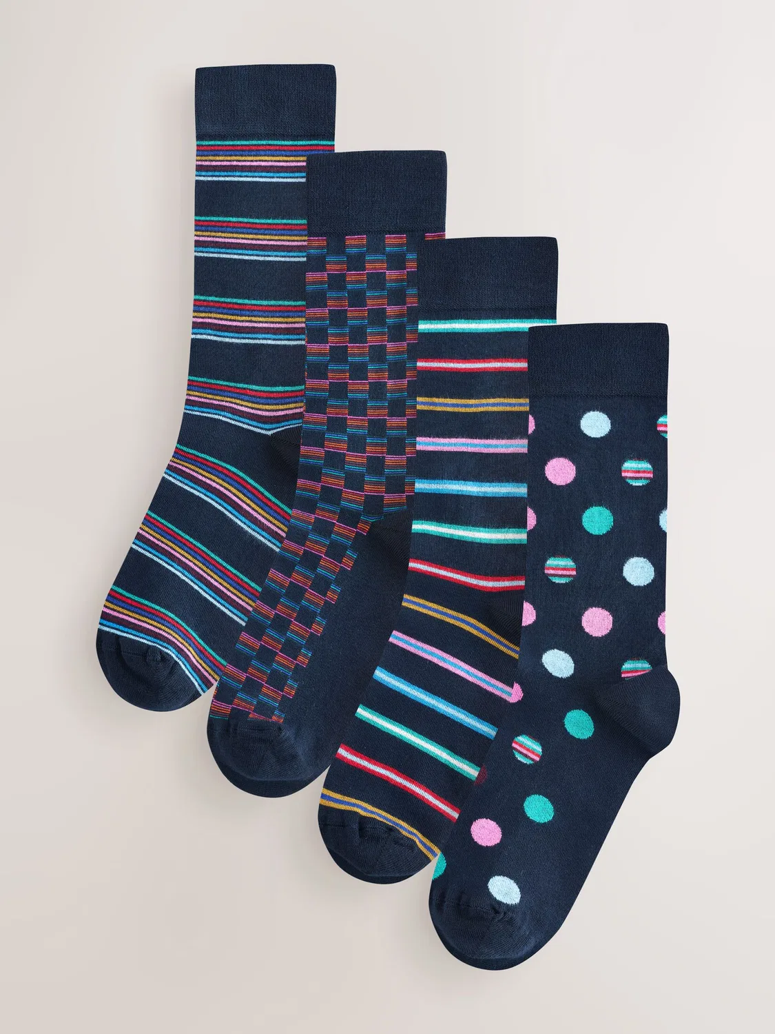 Носки, модал, Signature Socks 4 Pack Next, Navy Neon Spot Stripe