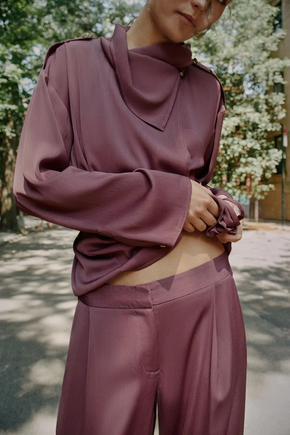 Свободные широкие брюки ZARA, MARSALA — фото 2