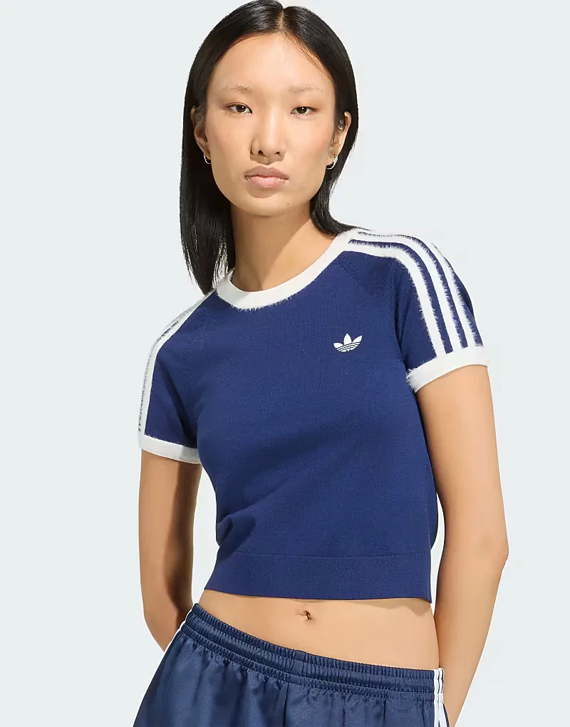Вязаная футболка Adidas Originals темно-синий/белого