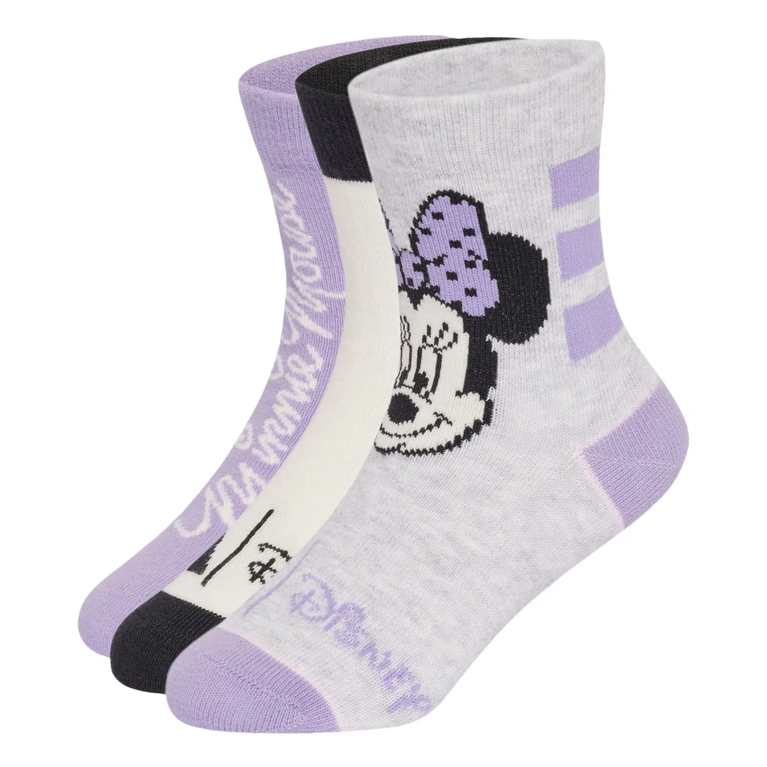 Спортивные носки Adidas Sportswear Disney Minnie Maus в серо-лавандовом и белом цветах
