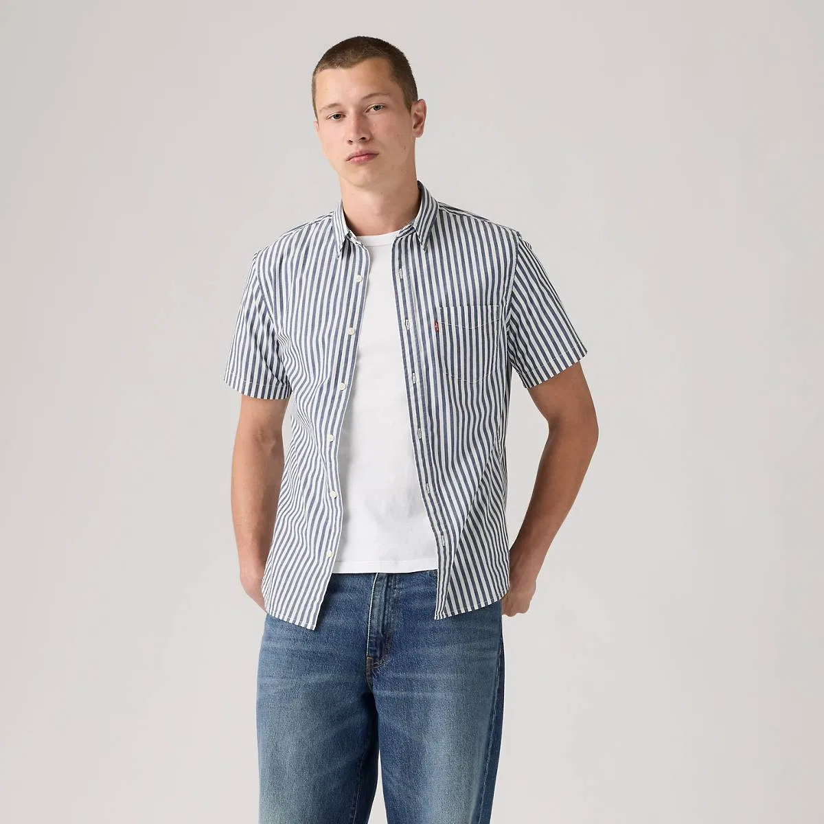 Классическая рубашка с одним карманом и коротким рукавом Levi's, Dean Stripe Estate - Blue — фото 3