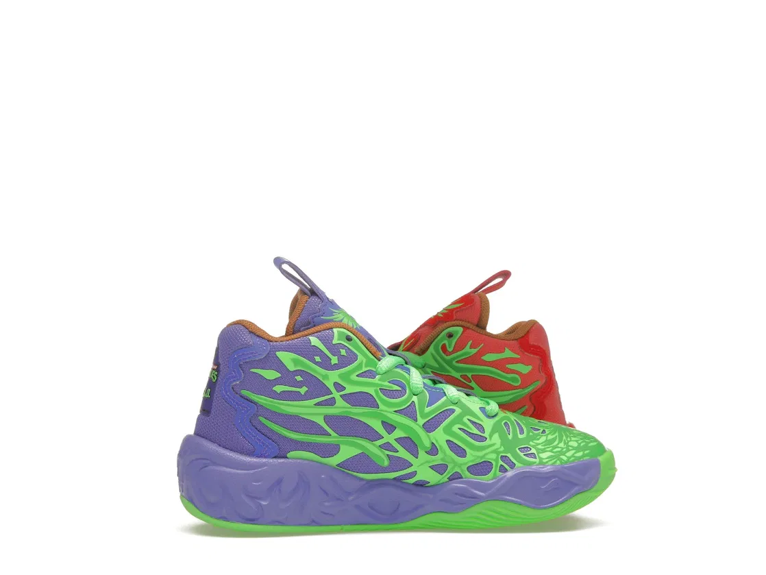 Детские кроссовки для мальчиков с принтом Puma LaMelo Ball MB.04, Fluro Green Pes/Puma Red/Dark Amethyst — фото 3
