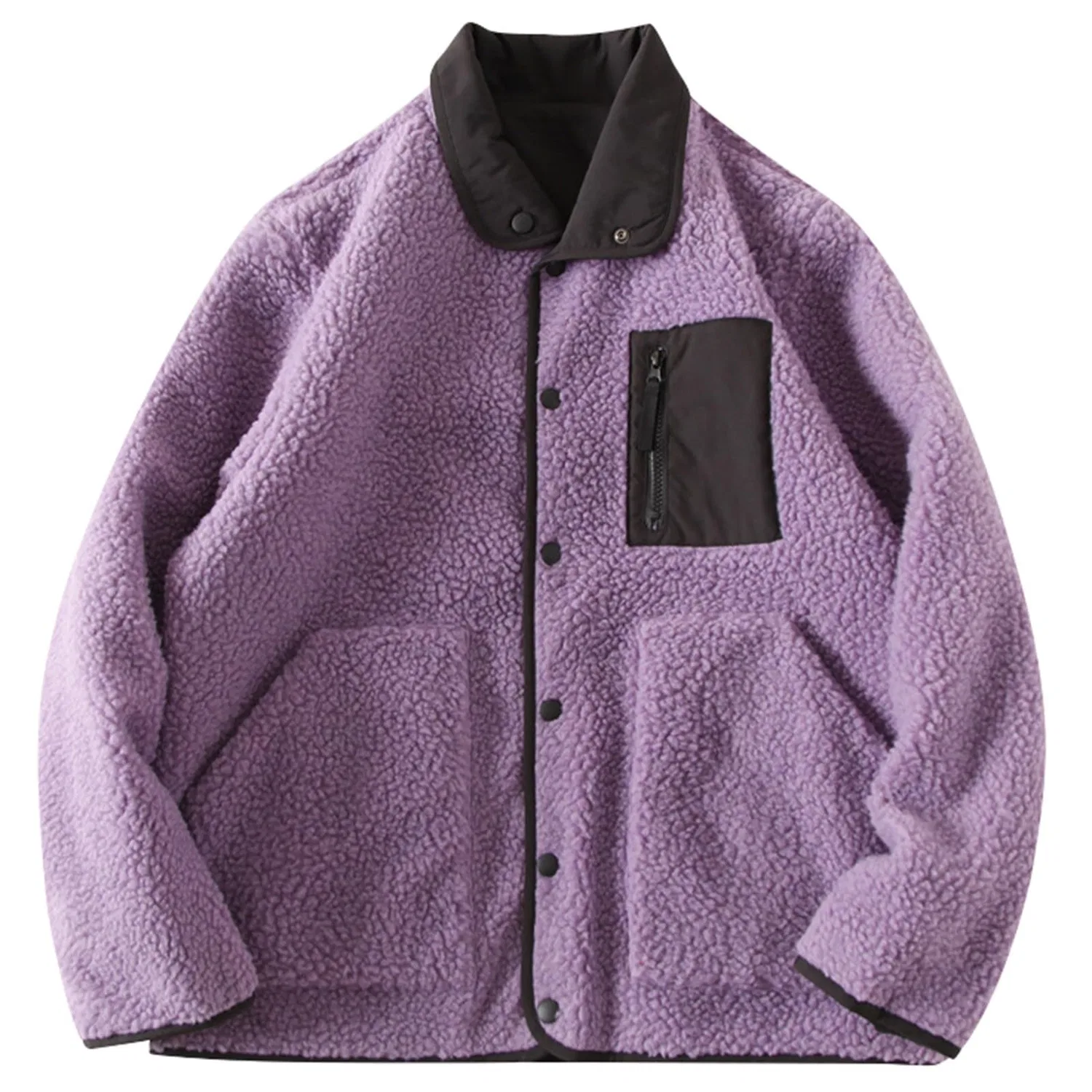 Женское зимнее пальто из флиса с молнией и карманами, viola — фото 4
