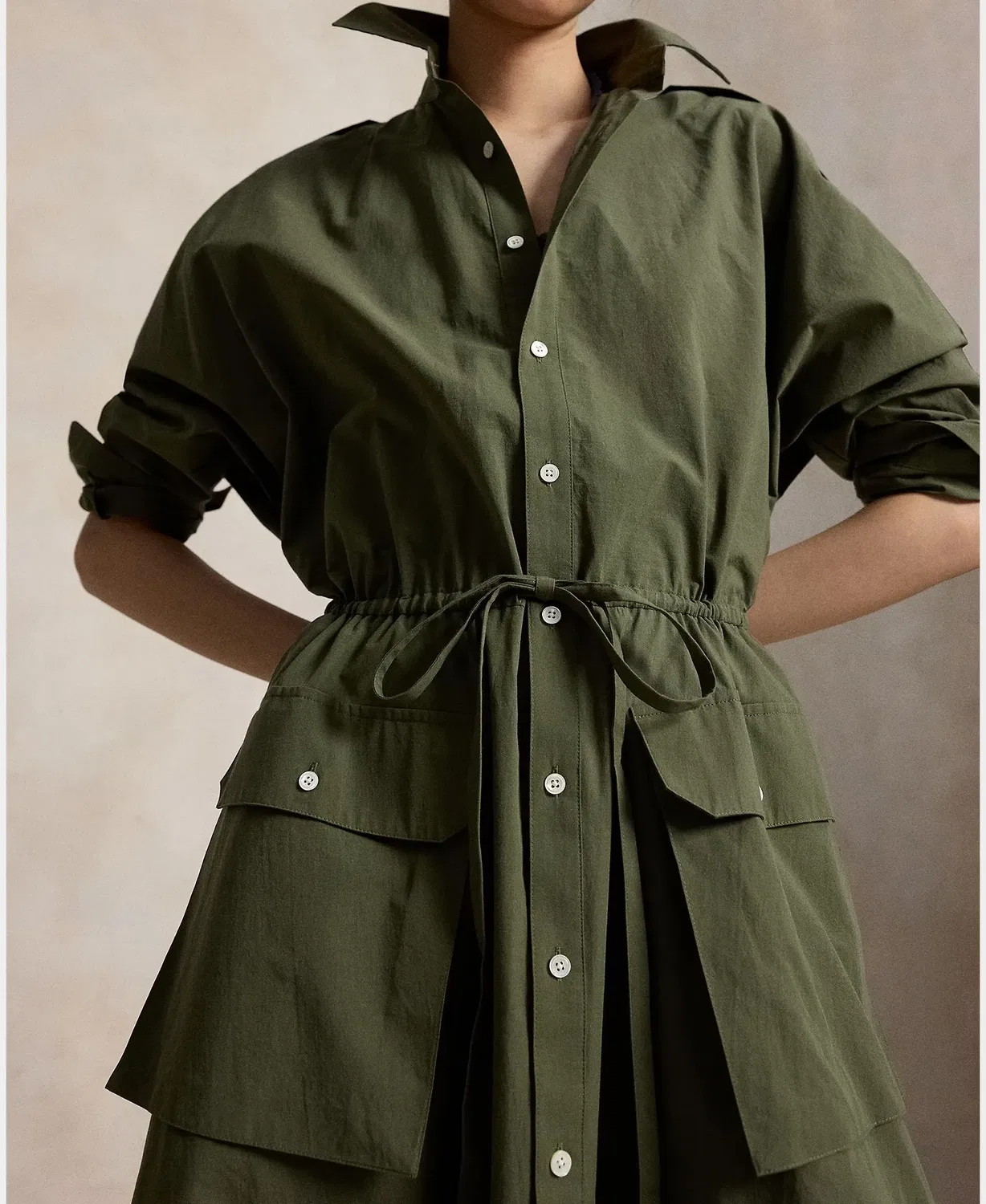 Женское платье-рубашка на запах с поясом Polo Ralph Lauren, Verde Militar — фото 4