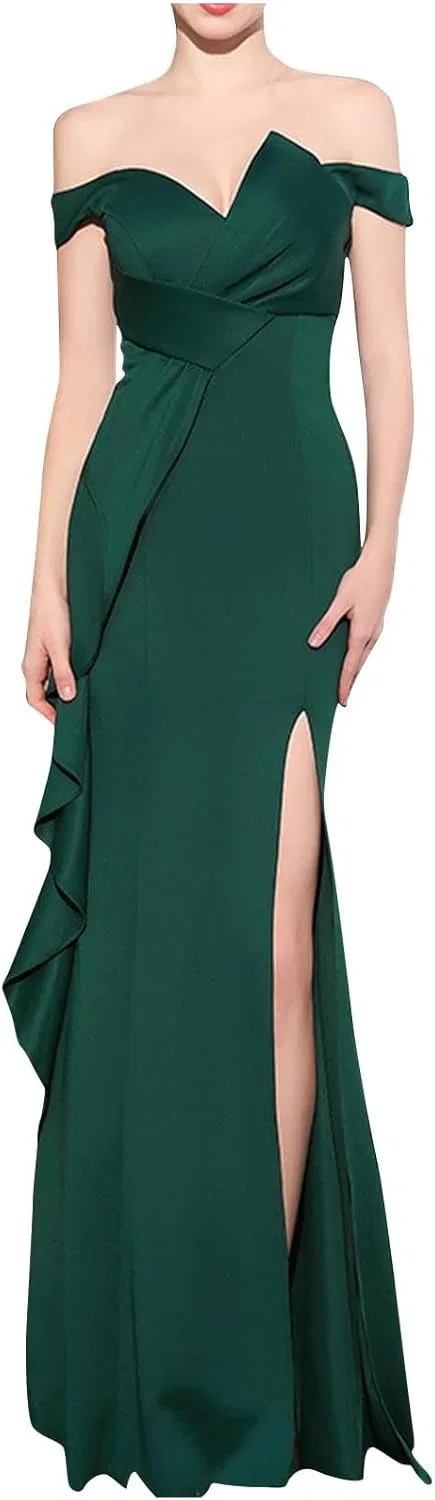 Женское вечернее платье с открытыми плечами Off Shoulder, Green
