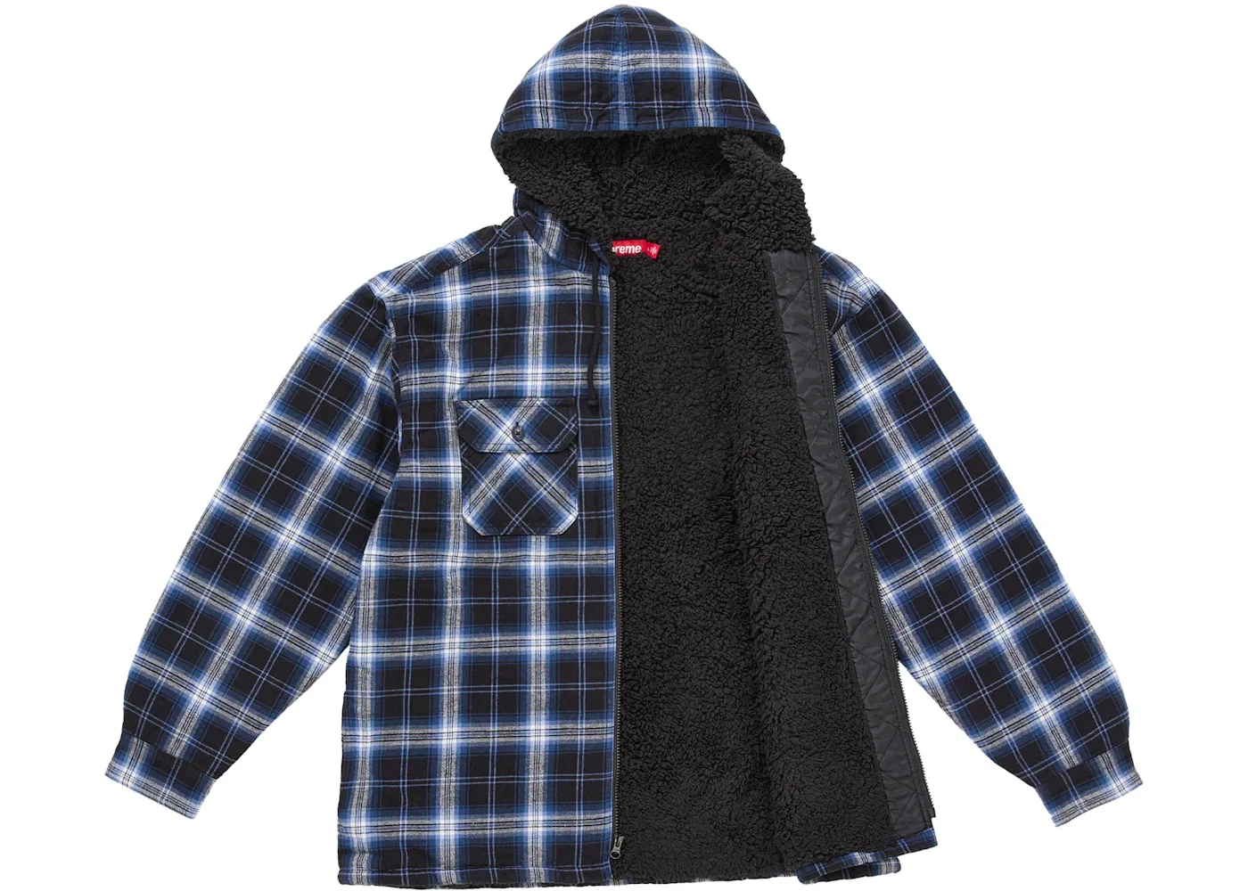 Мужская фланелевая рубашка-худи с капюшоном на молнии Supreme, Navy — фото 2