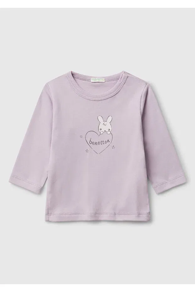 Детский хлопковое лонгслив с принтом United Colors Of Benetton, Lilac