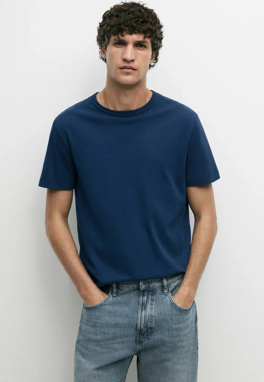 Футболка с коротким рукавом из 100% хлопка - базовая футболка Massimo Dutti, Dark Blue