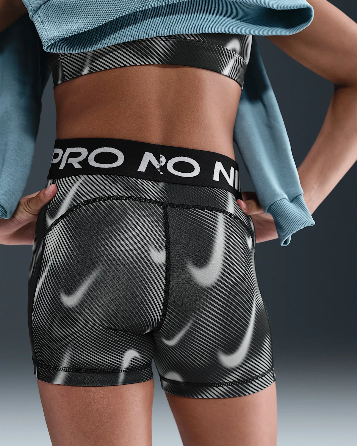 Большие детские (девочки) шорты Nike Pro Dri-FIT 3", Black/White — фото 3