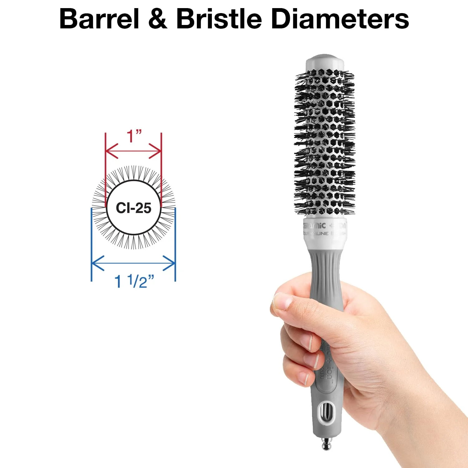 Термощетка для укладки волос Olivia Garden Ceramic + Ion Round Thermal Hair Brush - не электрическая - профессиональная щетка для нормальных и густых волос. 2,5 см, White/Grey — фото 2