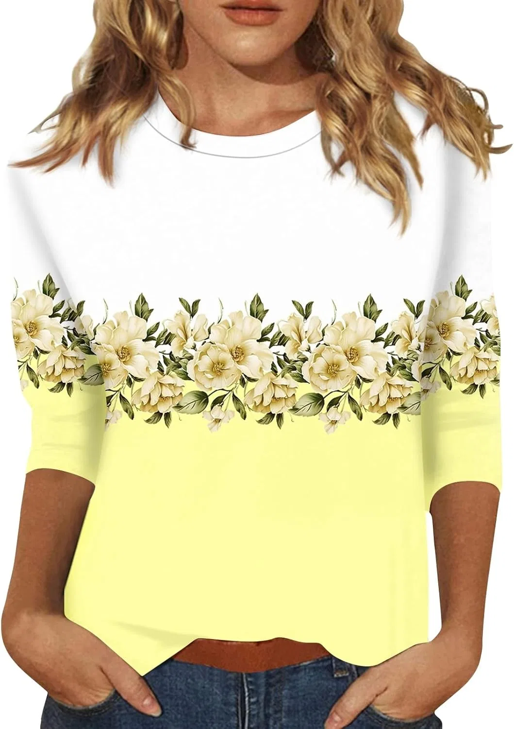 Женская свободная блуза с рукавом 3/4, Yellow