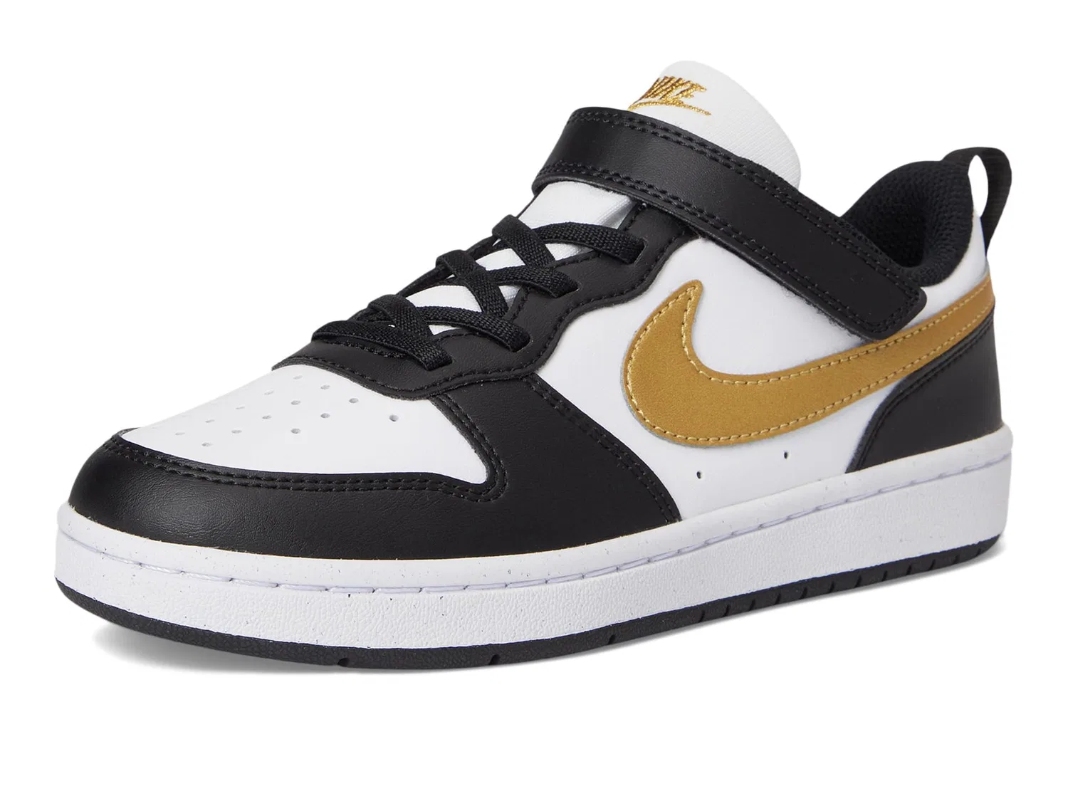 Детские кроссовки для мальчиков с эластичными шнурками NIKE Court Borough Low Recraft, Black Metallic Gold Black White — фото 2