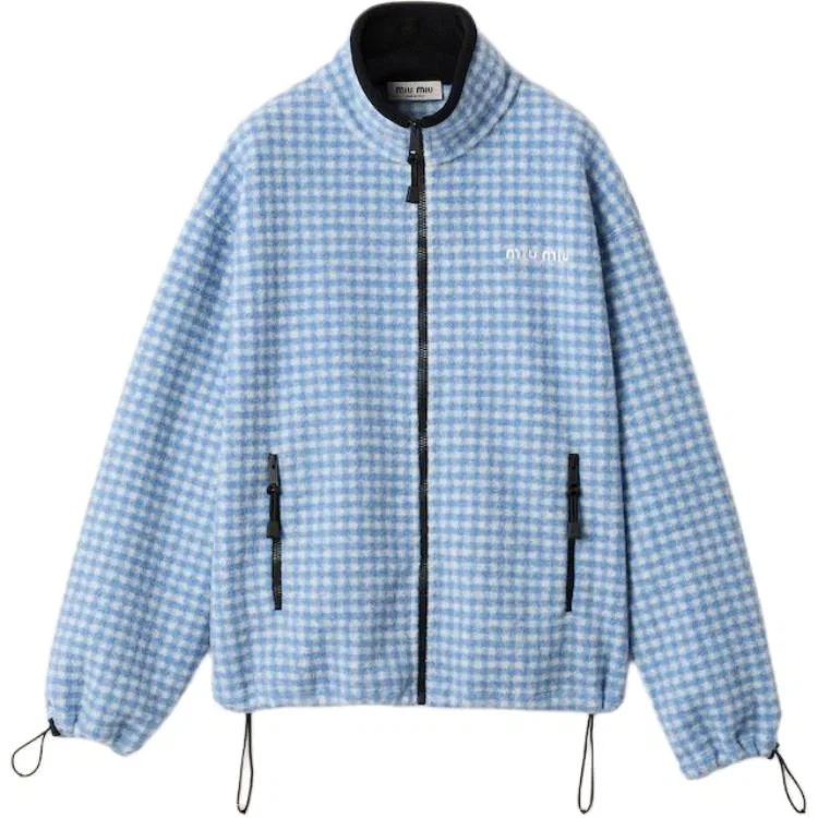 Женское вельветовое пальто с воротником-стойкой, прямой крой, MIU MIU, White & Light Blue