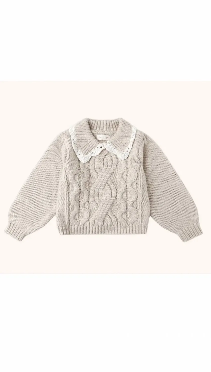 Детский свитер с фактурной вязкой Alice Sweater Rylee + Cru, Heathered Antique — фото 2