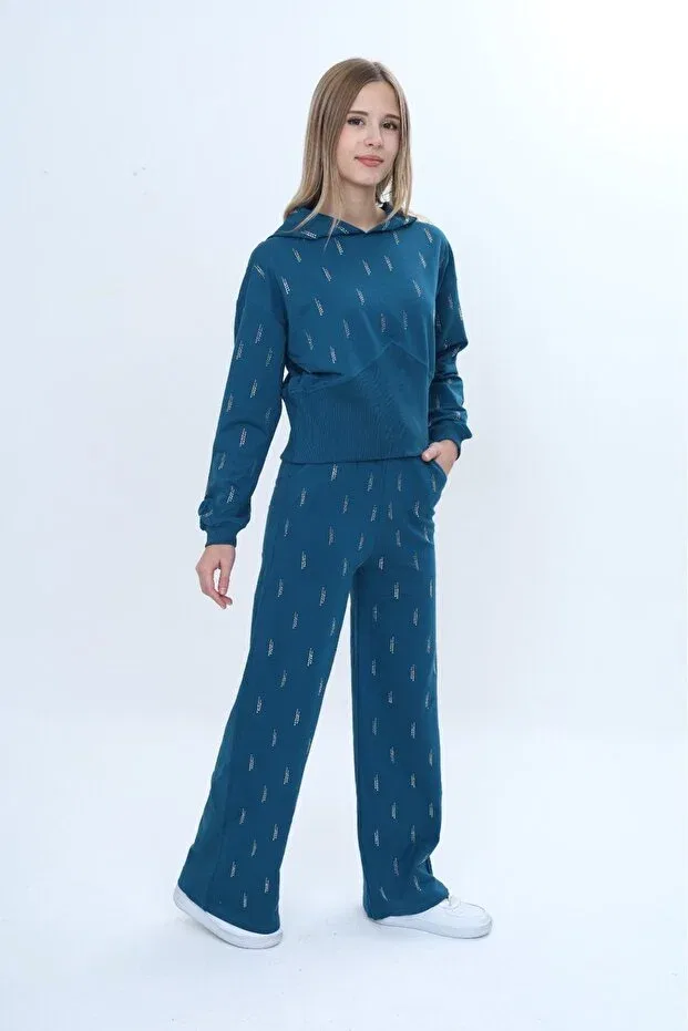 Детский комплект для девочек с вышивкой Stone Embroidered K Hooded Toontoy, Oil Blue — фото 2