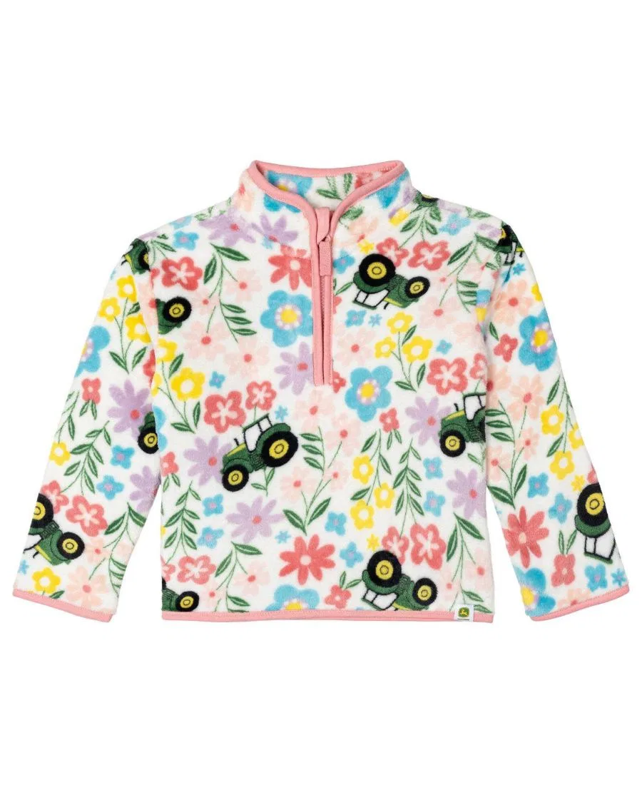 Детский флисовый свитшот с четверть-замком, с принтом John Deere, Floral Tractor Print