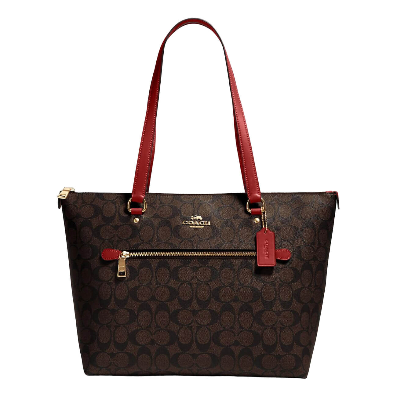 

Сумка Coach Outlet Gallery Tote in Signature Canvas, темно-коричневый/красный
